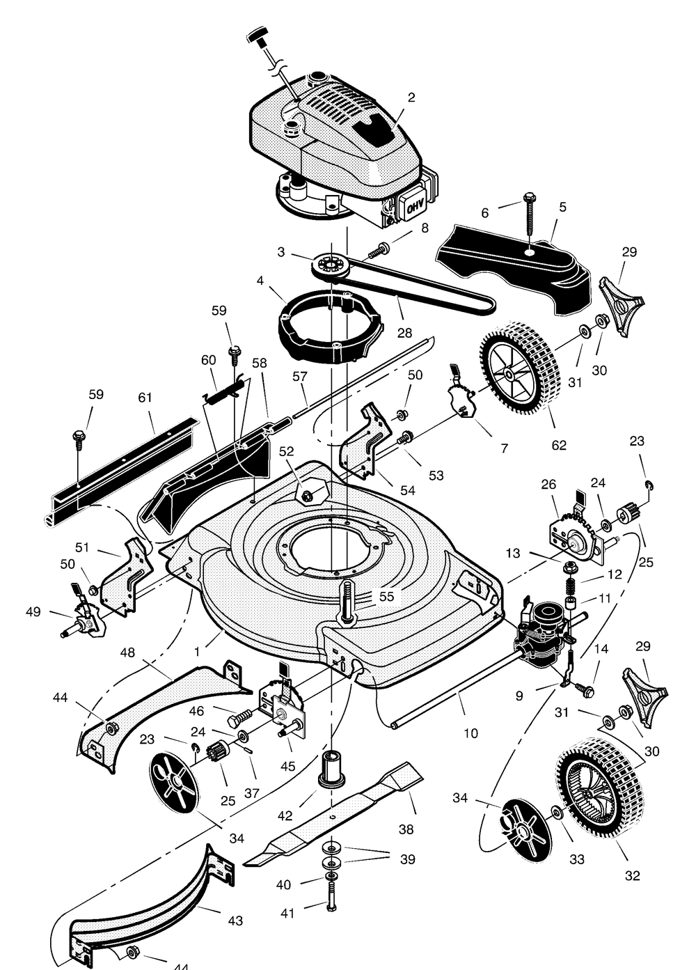 Mower Housing Assembly Diagram and Parts List for 228510X31A 2001 Briggs and Stratton Lawn Mower